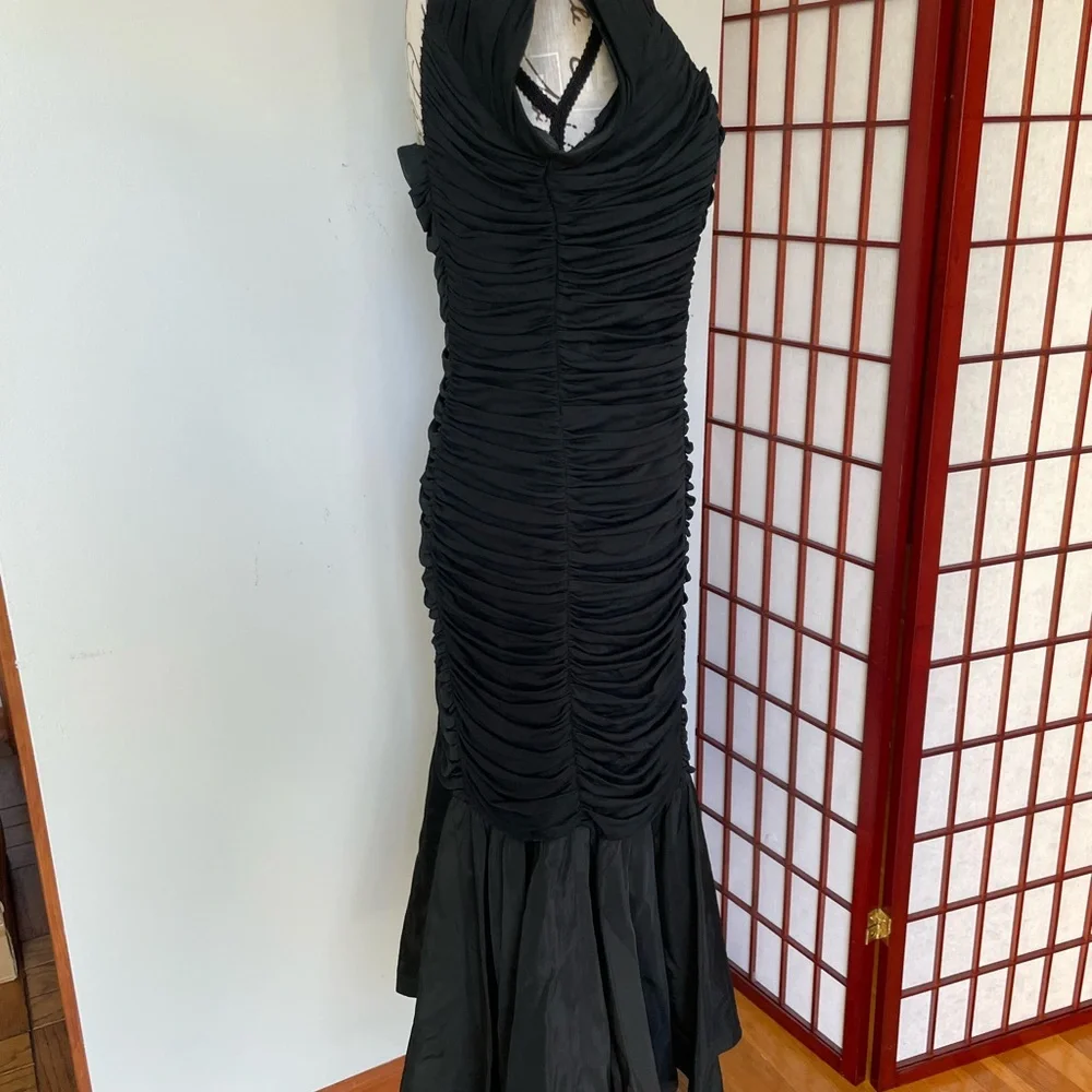 Black Ruched Cocktail Dress, Size S (4-6)